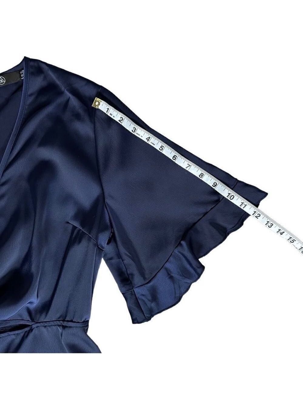 Missguided Tie Front Cutout Satin Navy Blue Shorts Romper Sz 8 - Picture 10 of 16